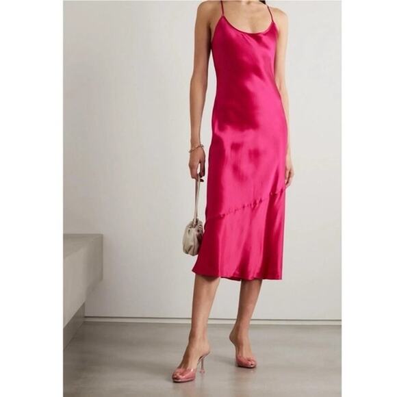 Reformation Small Alisal Silk Midi Slip Dress Fuchsia Pink Fringed Party Size XS - Picture 1 of 9